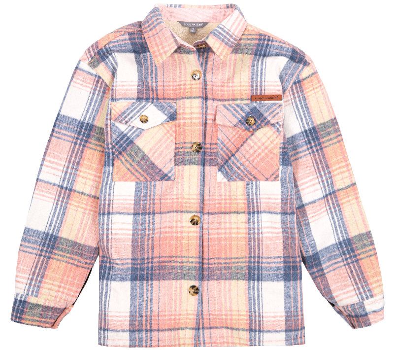 Simply Southern Pink Plaid Sherpa Lined Sweater Jacket Shacket
