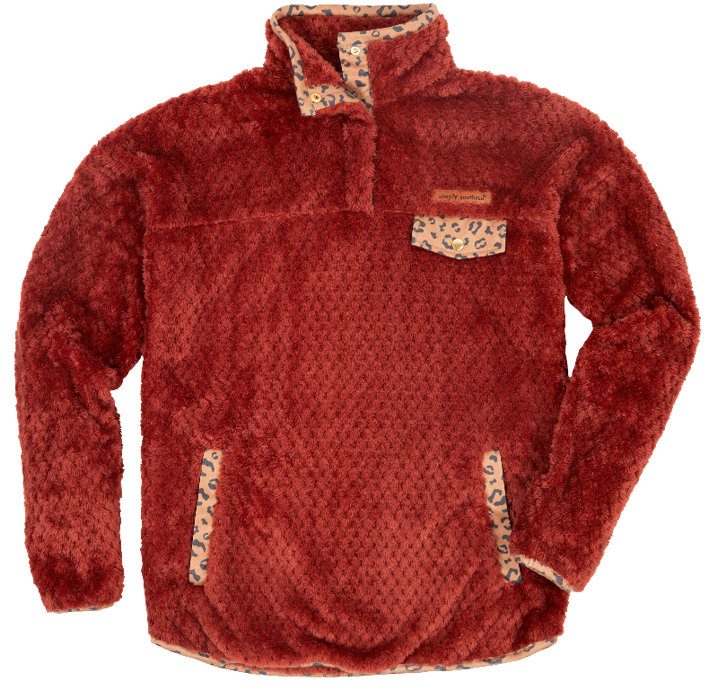 Simply Southern Leopard Long Sleeve Soft Sherpa Pullover Sweatshirt