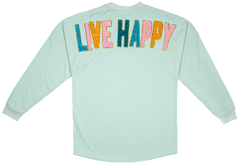 SALE Simply Southern Sparkle Live Happy Long Sleeve Jersey Crew T-Shirt