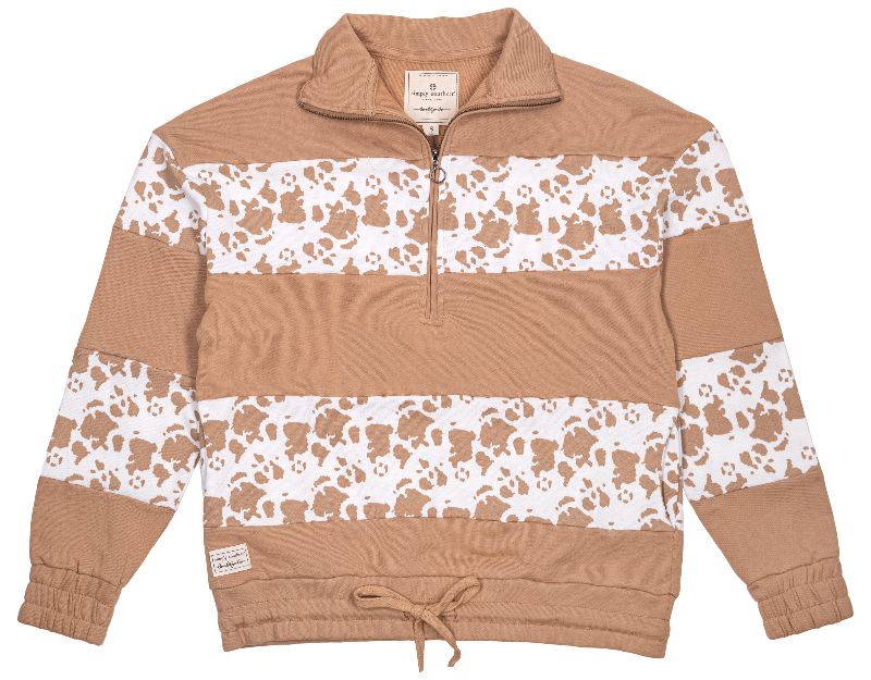 SALE Simply Southern Quarter Zip Stripe Cow Pullover Jacket