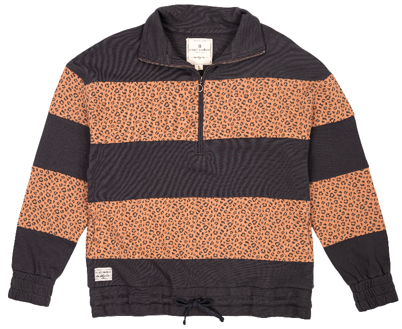 SALE Simply Southern Quarter Zip Stripe Leopard Pullover Jacket