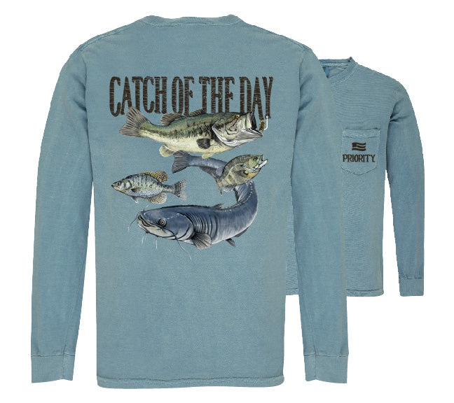 Southern Couture Priority Catch Of The Day Fishing Pocket Unisex Long Sleeve T-Shirt - SimplyCuteTees