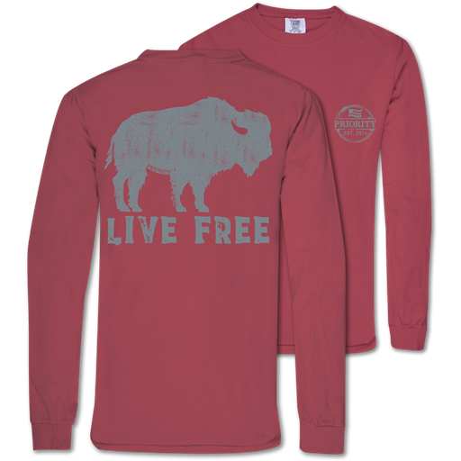 SALE Couture Priority Live Free Buffalo Comfort Colors Unisex Long Sleeve T-Shirt