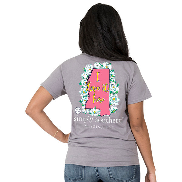 SALE Simply Southern Mississippi State I Love it Here Home Flowers MS T-Shirt