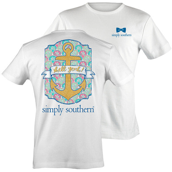 SALE Simply Southern Preppy Shell Yea Gold Anchor T-Shirt