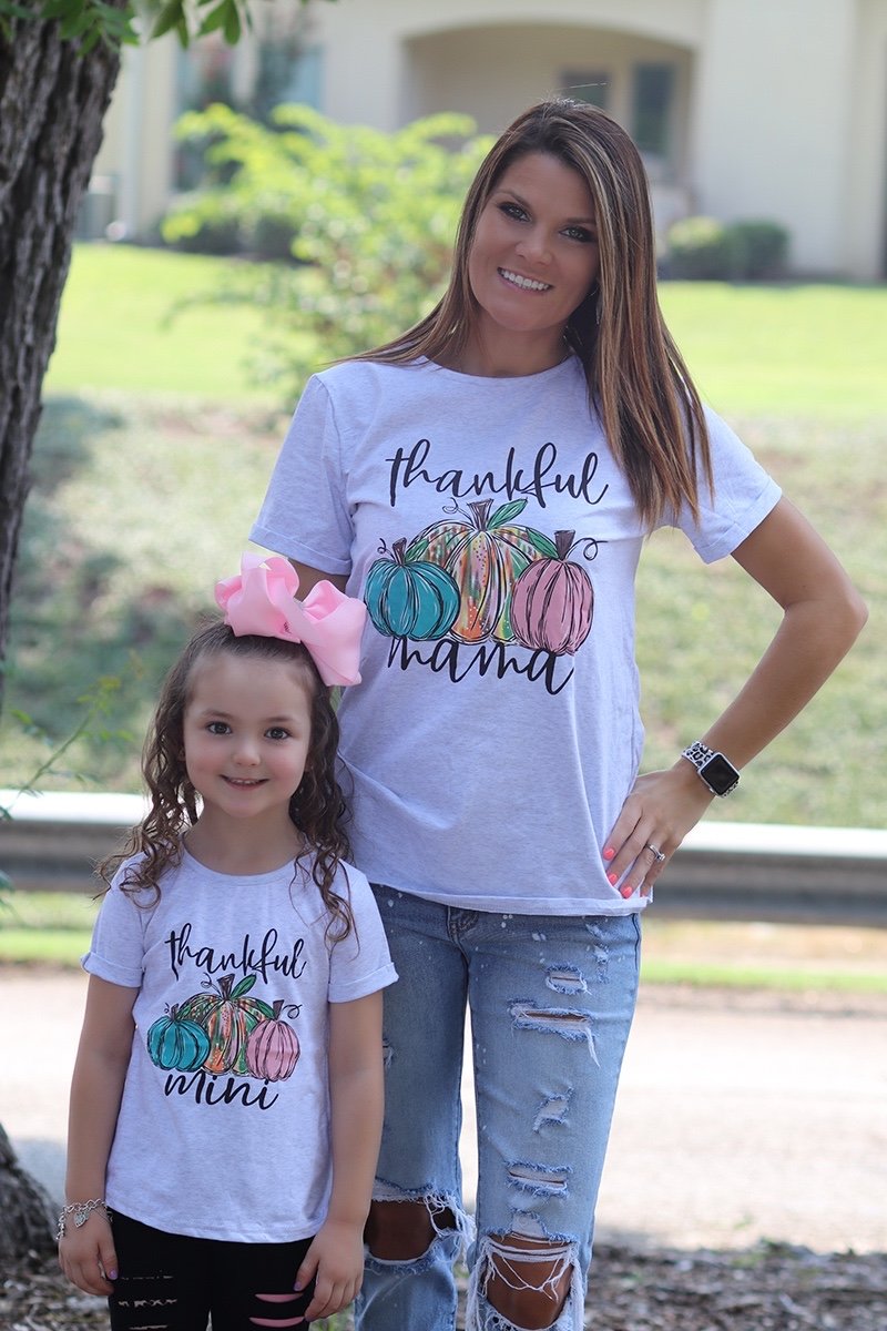 Mommy & Me Baby Youth Pumpkin Thankful Mini and Mama T Shirt