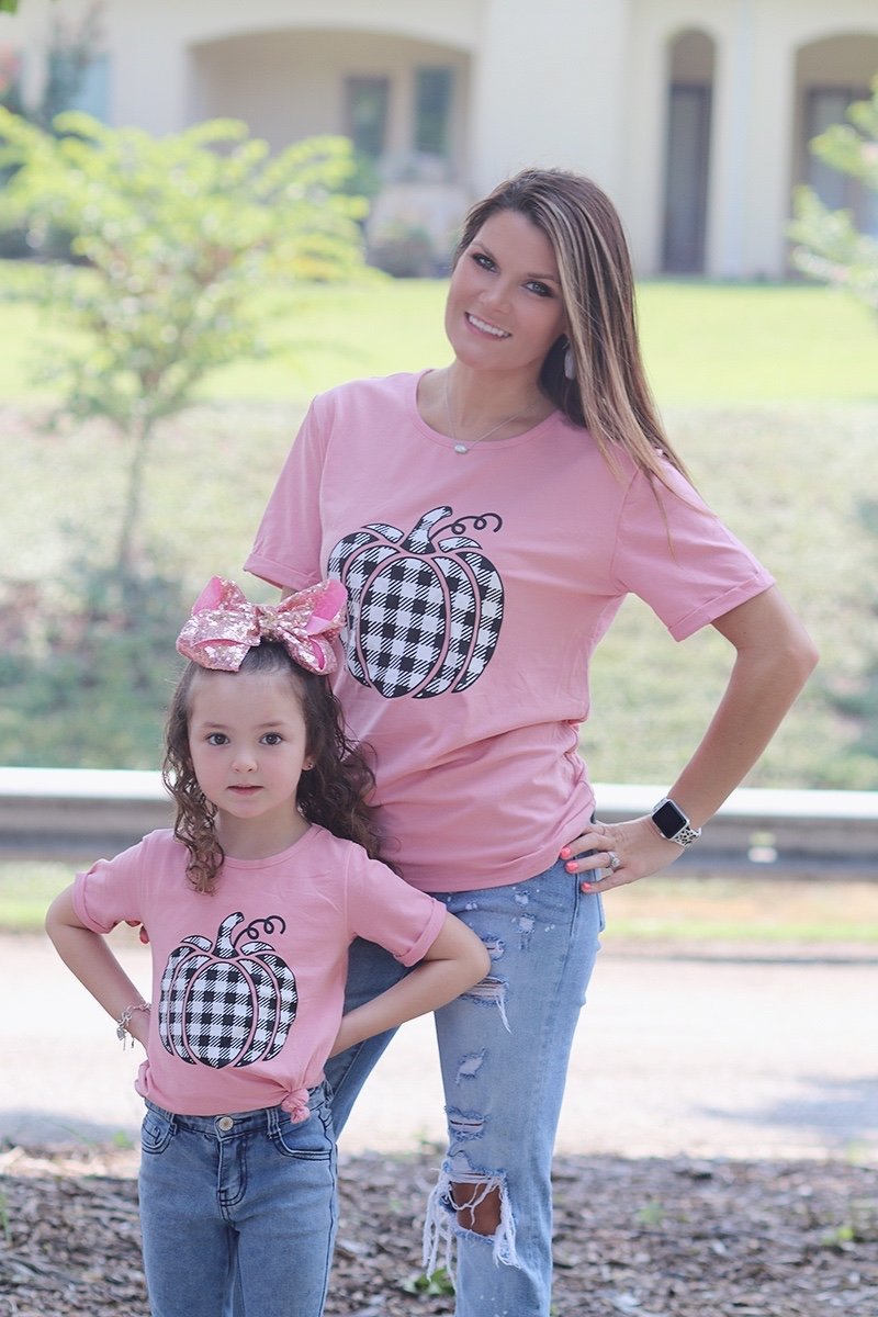 SALE Mommy & Me Baby Youth Checkered Pumpkin Fall  T Shirt