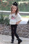 Youth Baby Pumpkin Ruffle Fall Tunic Long Sleeve Top with Distressed Leggings Set