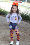 Youth Baby Cutest Pumpkin in the Patch Fall Long Sleeve Top with Denim Shorts &amp; Leggings Set