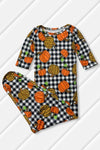 SALE Leopard Pumpkin Checkered Fall Long Sleeve Baby Gown Dress OSFM
