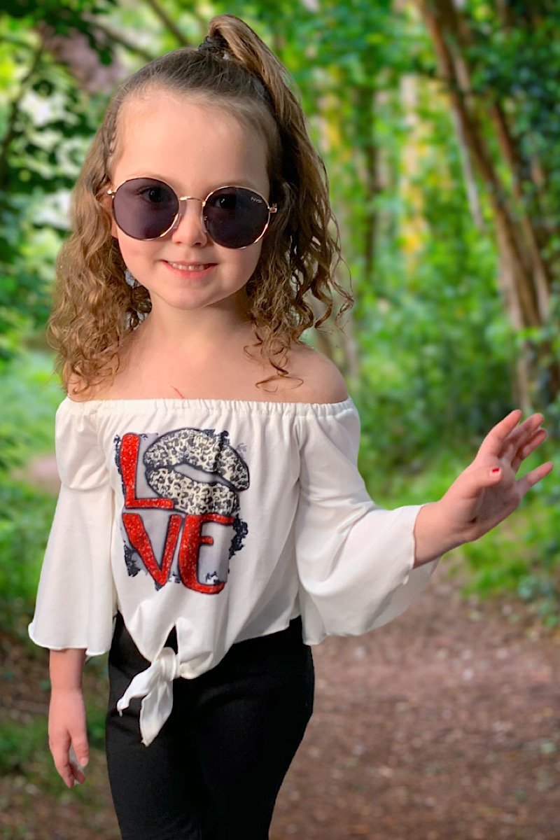 Love Leopard Lips Knot Top with Bell Sleeves Valentines Day Shirt