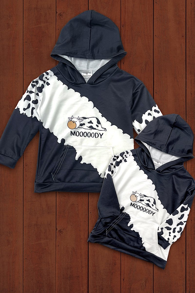 Mommy & Me Baby Youth Moody Cow Sweatshirt Sweater Hoodie
