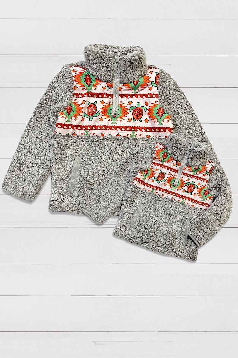 SALE Mommy &amp; Me Baby Youth Aztec Turtle Printed Sherpa Jacket Sweater