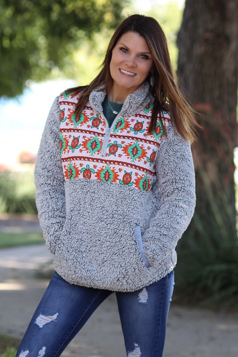 SALE Mommy Me Baby Youth Aztec Turtle Printed Sherpa Jacket