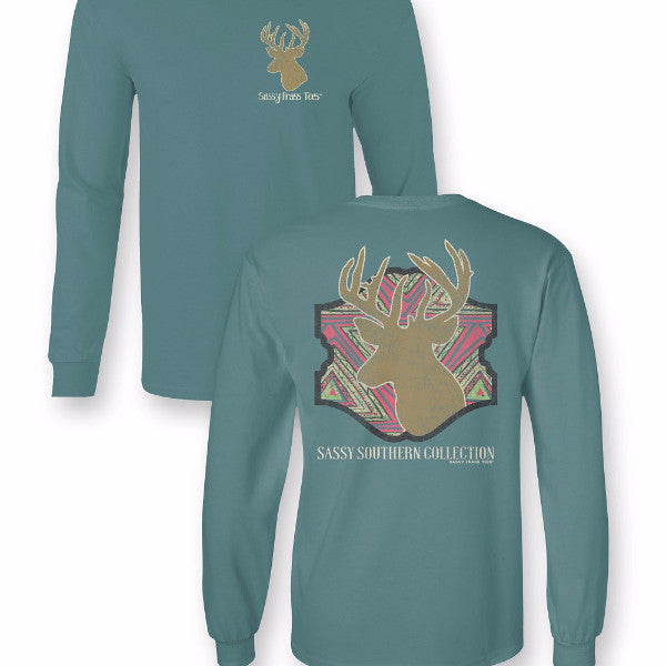 Sassy Frass Preppy Deer Aztec Comfort Colors Long Sleeve Bright Girlie T Shirt