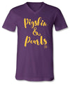 Sassy Frass Purple Pigskin &amp; Pearls Football V-neck Bright Girlie T Shirt
