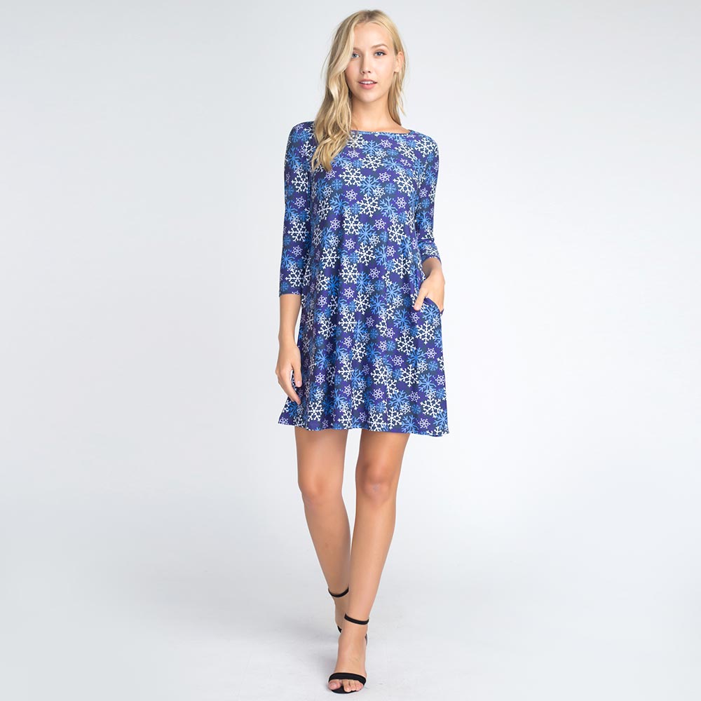 Christmas Snowflake Print Holiday Casual A-Line Dress - SimplyCuteTees
