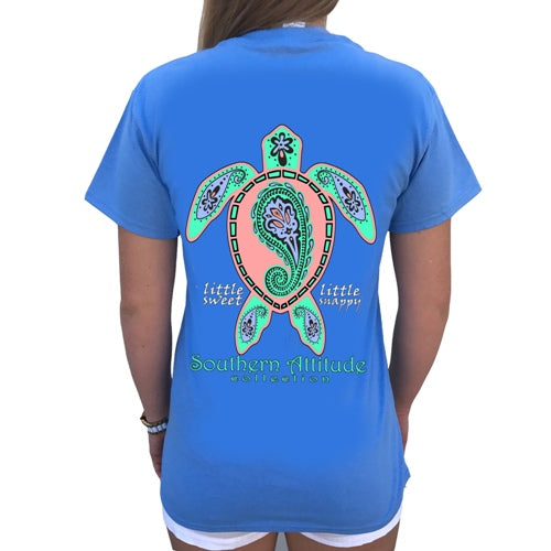 Southern Attitude Preppy Paisley Turtle Light Carolina Blue T-Shirt
