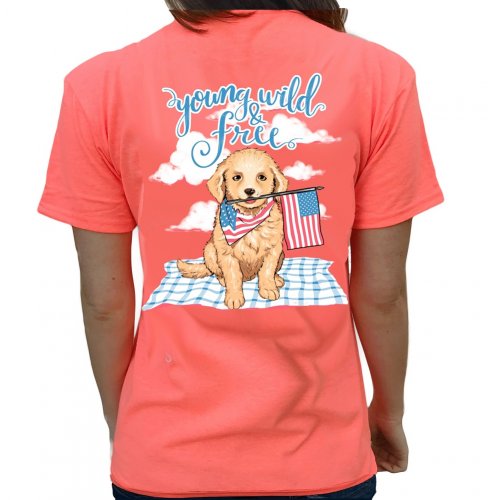 Southern Attitude Preppy Young Wild Free USA Puppy T-Shirt
