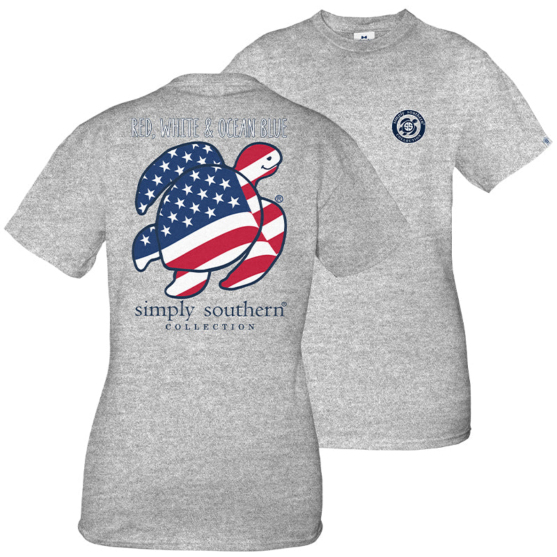 SALE Simply Southern Preppy Save The Turtles USA Flag Turtle T-Shirt