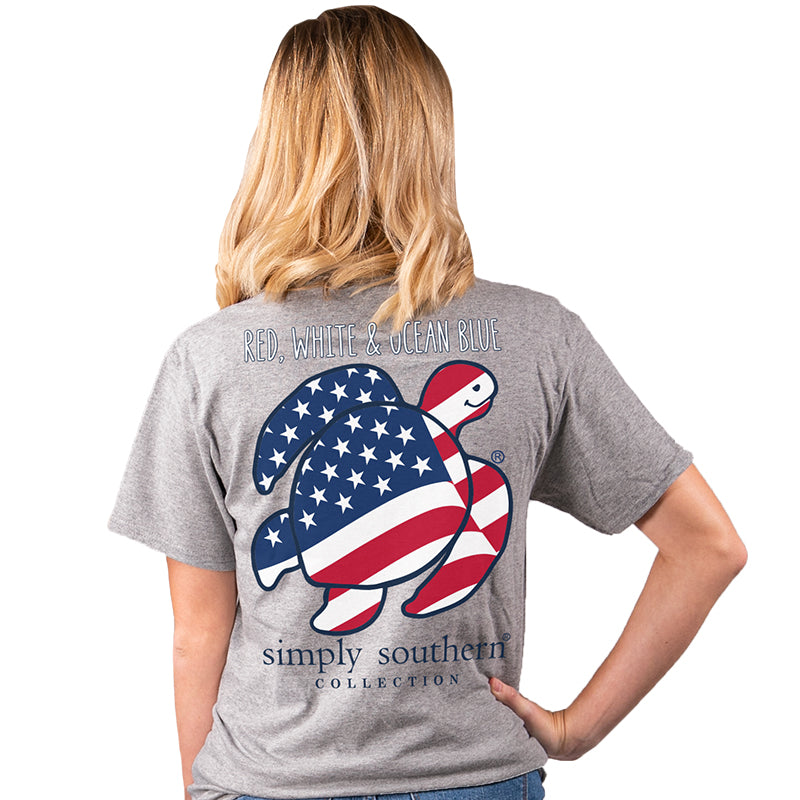 SALE Simply Southern Preppy Save The Turtles USA Flag Turtle T-Shirt