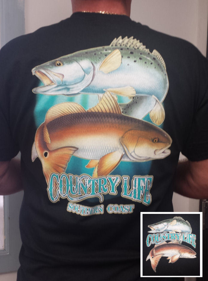 Country Life Outfitters Southern Coast Fish Fishing Vintage Unisex Black Bright T Shirt - SimplyCuteTees
