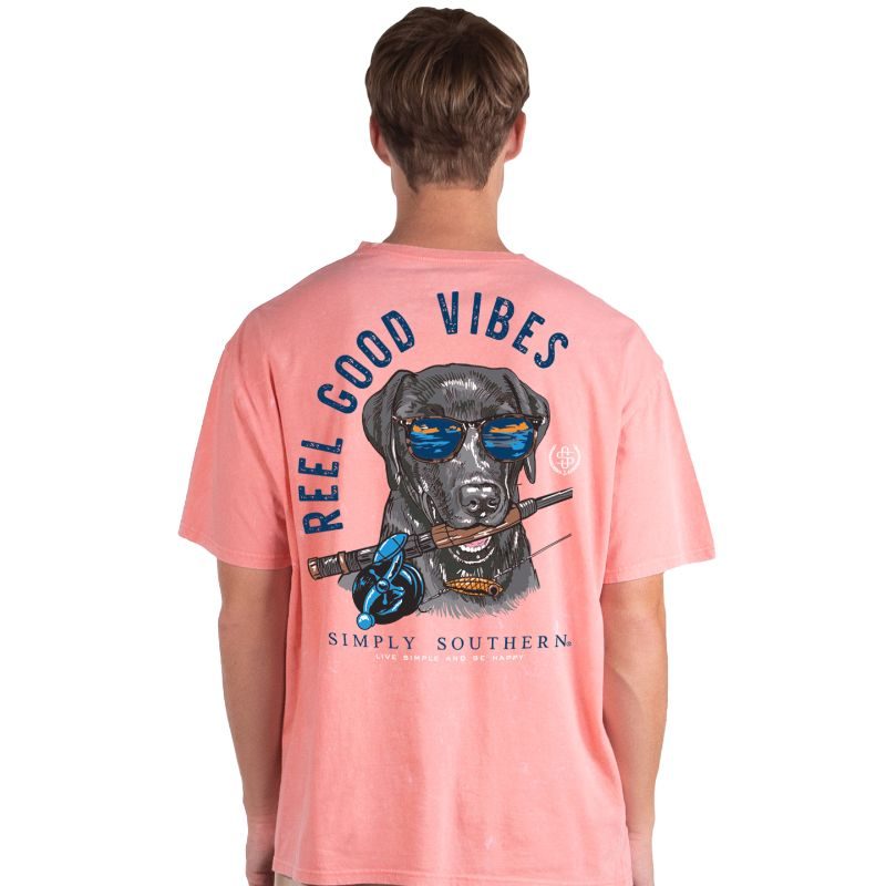 Sale Simply Southern Vibes Fishing Dog unisex T-Shirt Medium / Shrimp