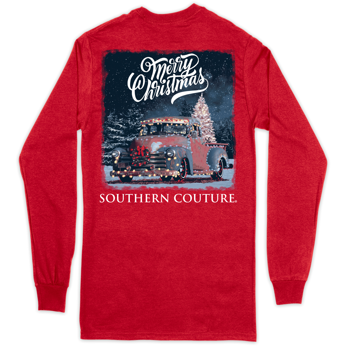 Southern Couture Classic Merry Christmas Light Truck Long Sleeve T-Shirt