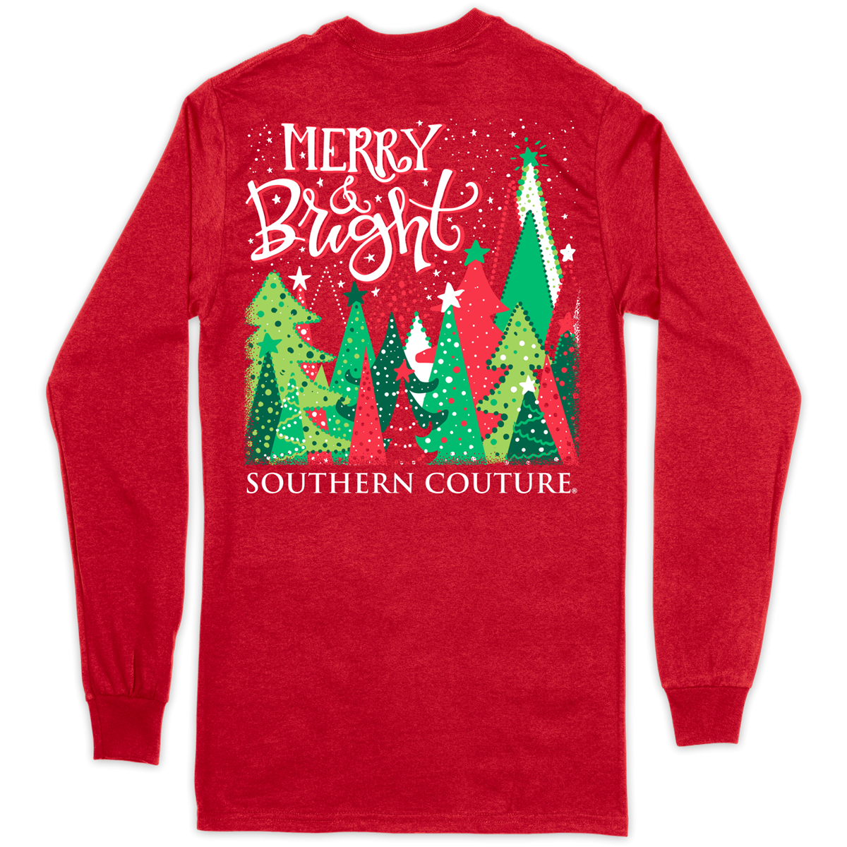 Southern Couture Classic Merry &amp; Bright Trees Holiday Long sleeve T-Shirt