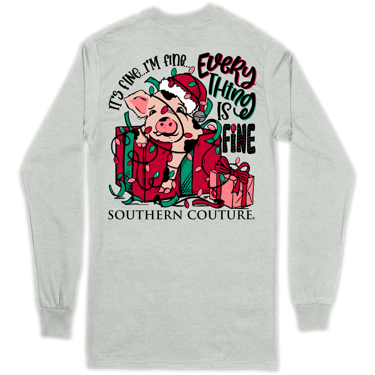 Southern Couture Classic It&#39;s Fine Christmas Pig Long Sleeve T-Shirt