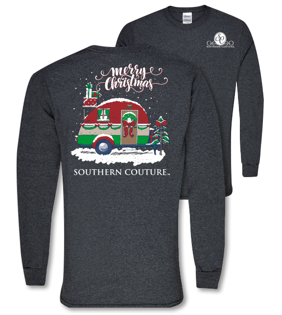 Southern Couture Preppy Christmas Camper Holiday Long Sleeve T-Shirt - SimplyCuteTees