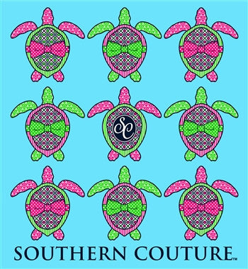 Southern Couture Preppy Sea Turtles Pattern Bow Girlie Bright T Shirt - SimplyCuteTees