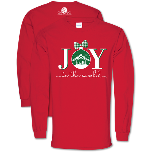 Southern Couture Preppy Joy to the World Holiday Long Sleeve T-Shirt