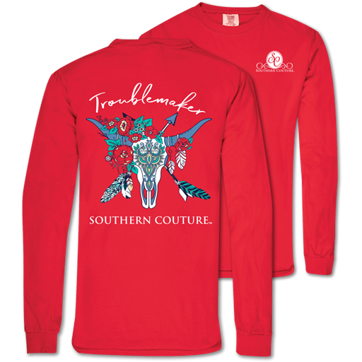 SALE Southern Couture Troublemaker Skull Comfort Colors Long Sleeve T-Shirt