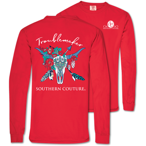 Southern Couture Troublemaker Skull Comfort Colors Long Sleeve T-Shirt