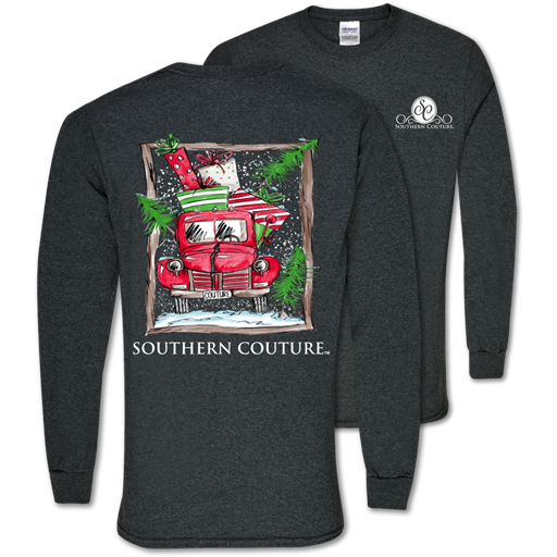 Southern Couture Preppy Present Truck Holiday Long Sleeve T-Shirt