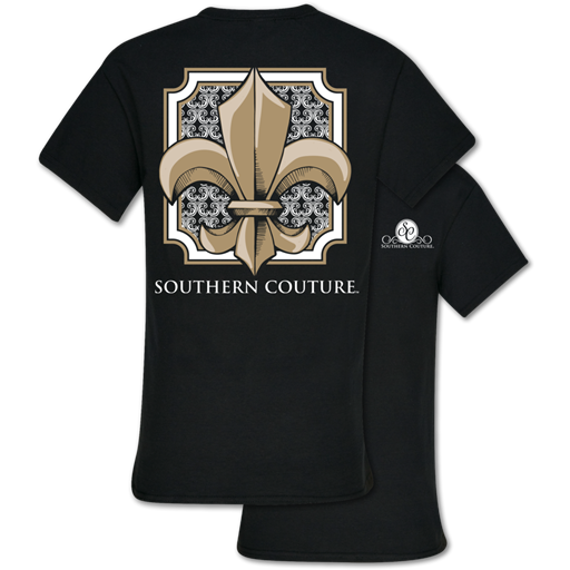 Southern Couture Classic Preppy Fleur De Lis Black T-Shirt