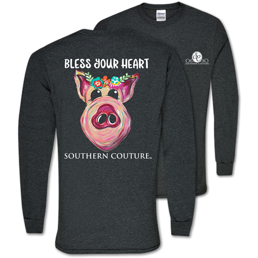 Southern Couture Classic Bless Your Heart Pig Long Sleeve T-Shirt