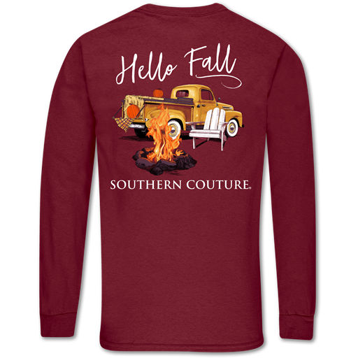 SALE Southern Couture Classic Hello Fall Bonfire Truck Long Sleeve T-Shirt