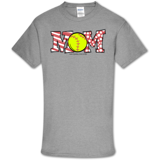 Southern Couture Soft Collection Softball Mom front print T-Shirt
