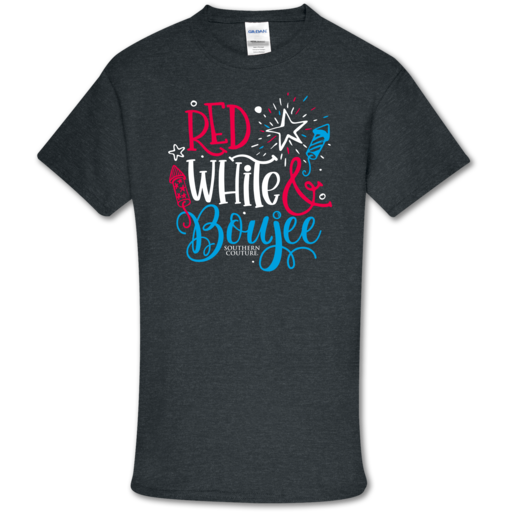 Southern Couture Soft Collection Red, White &amp; Boujee front print T-Shirt