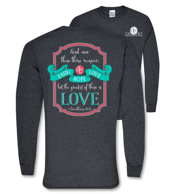 SALE Southern Couture Faith Hope Love Christian Long Sleeve Girlie Bright T Shirt