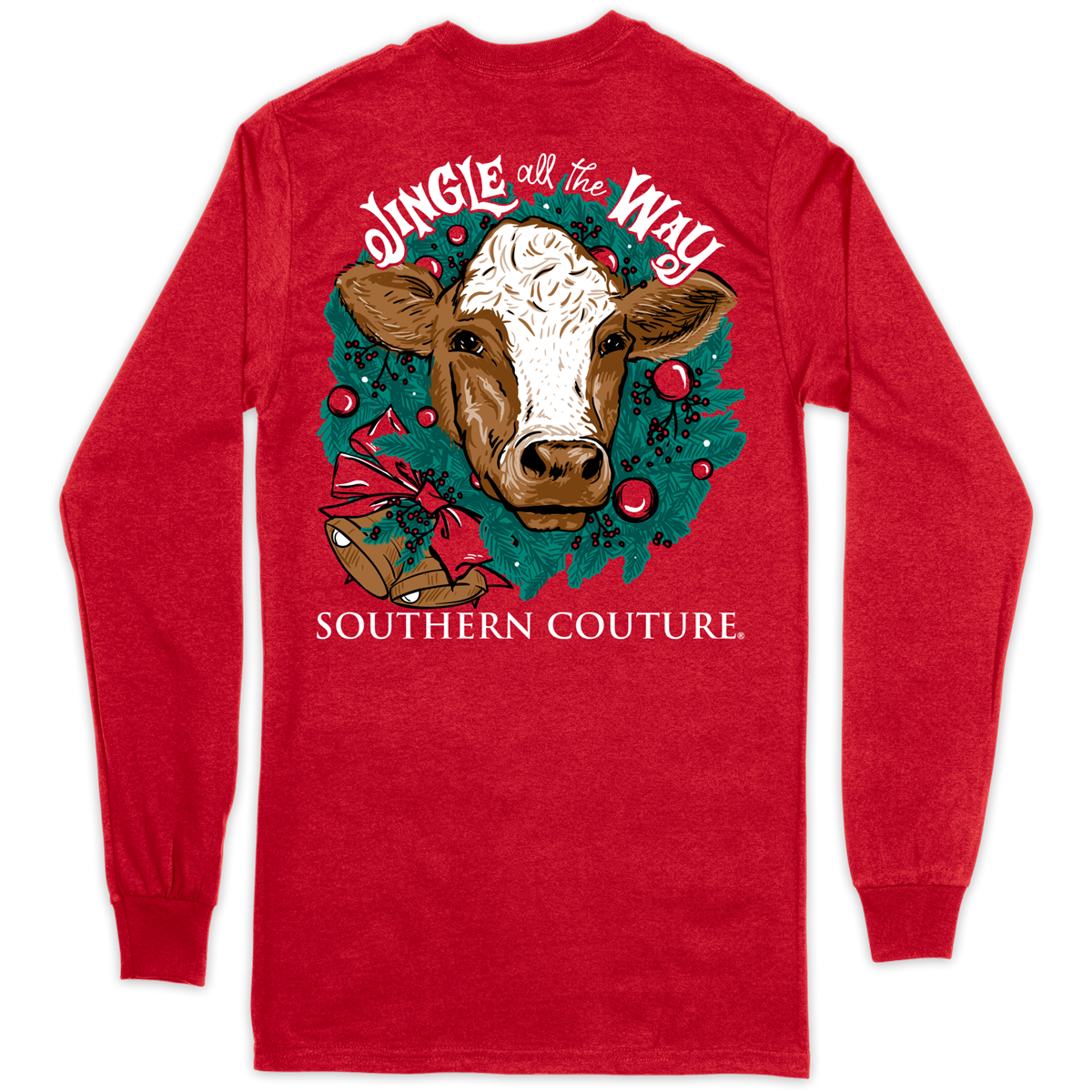 Southern Couture Classic Jingle all the Way Cow Holiday Long Sleeve T-Shirt