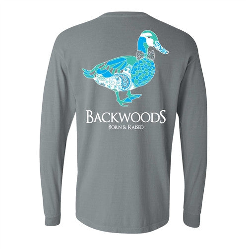 Backwoods Born & Raised Comfort Colors Preppy Paisley Mallard Duck Bow Tie Unisex Long Sleeve Bright T Shirt - SimplyCuteTees