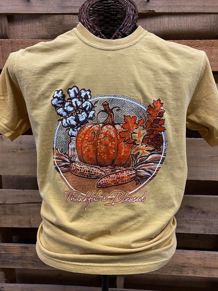 SALE Southern Chics Apparel Thankful & Blessed Pumpkin Comfort Colors T Shirt