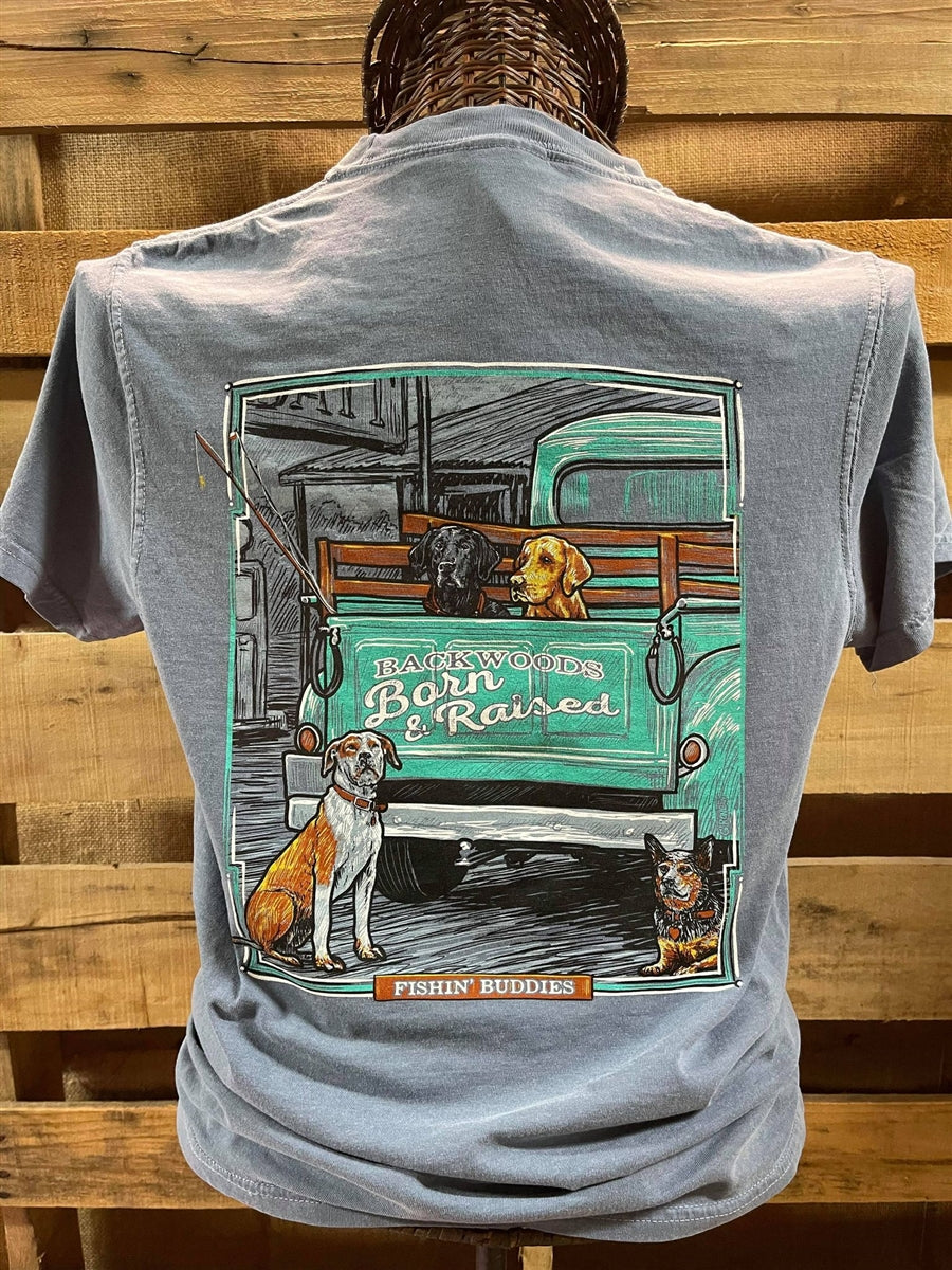 Backwoods Born & Raised Fishin Buddies Dogs Truck Comfort Colors Unisex T Shirt
