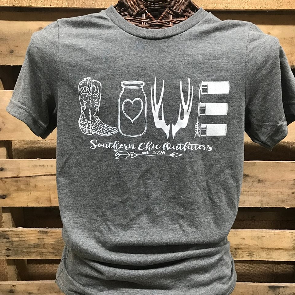 Southern Chics Apparel Love Boots Mason Jar Deer Arrows Country Girl Canvas Girlie Bright T Shirt