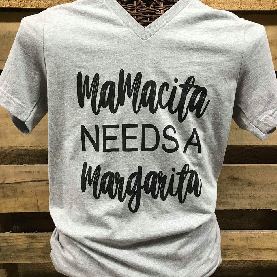 Southern Chics Apparel  Mamacita Needs a Margarita Canvas Girlie V-Neck Bright T Shirt