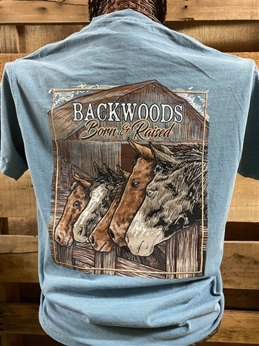 Backwoods Born & Raised Horses Comfort Colors Bright Unisex T Shirt