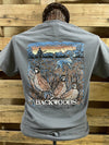 Backwoods Born &amp; Raised Quail Hunting Dog Bright Unisex T Shirt